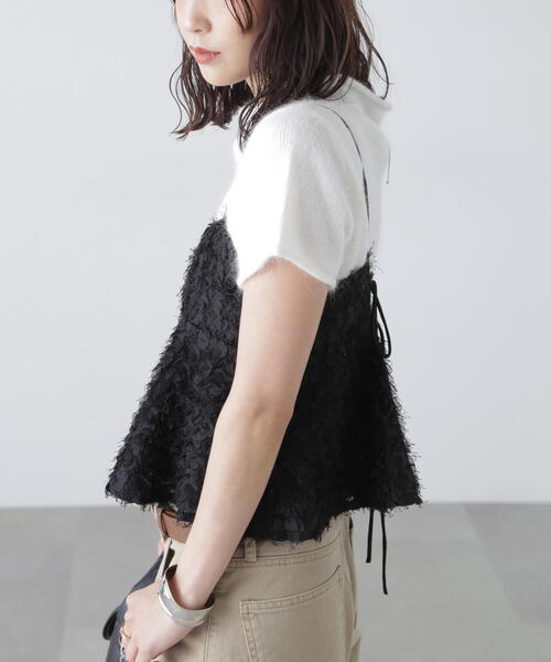 FREE'S MART(フリーズマート)の「◆シャギーフリルキャミビスチェ(シャツ/ブラウス・レディース・ブラック/ホワイト・FREE)」の4枚目の写真