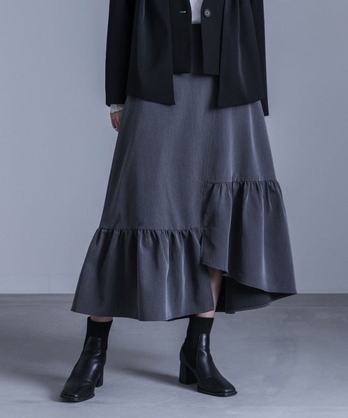 アシンメトリースカート 黒/グレー 36 ファッション アシンメトリースカート 黒/グレー