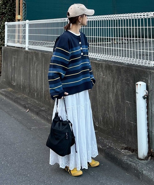 CORNERS by KR（コーナーズバイケーアール）の「【CORNERS by KR】ボーダーヘンリーネックニット（ニット/セーター・レディース・ネイビー/レッド/マルチ・M）」の9枚目の写真