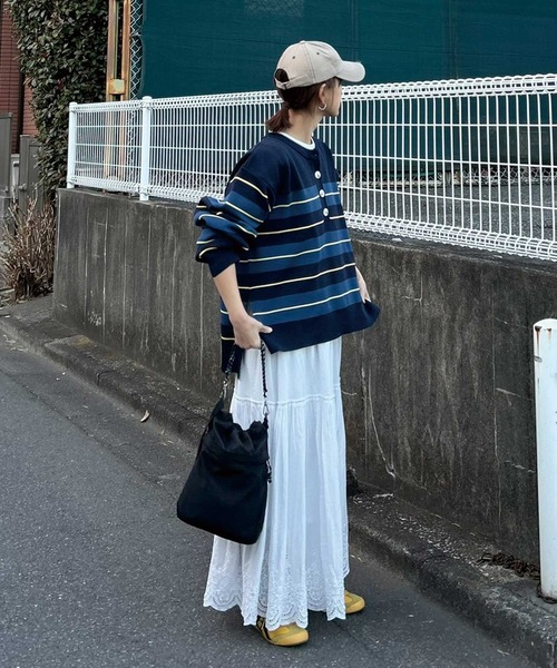 CORNERS by KR（コーナーズバイケーアール）の「【CORNERS by KR】ボーダーヘンリーネックニット（ニット/セーター・レディース・ネイビー/レッド/マルチ・M）」の8枚目の写真