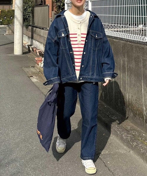 CORNERS by KR（コーナーズバイケーアール）の「【CORNERS by KR】ボーダーヘンリーネックニット（ニット/セーター・レディース・ネイビー/レッド/マルチ・M）」の18枚目の写真