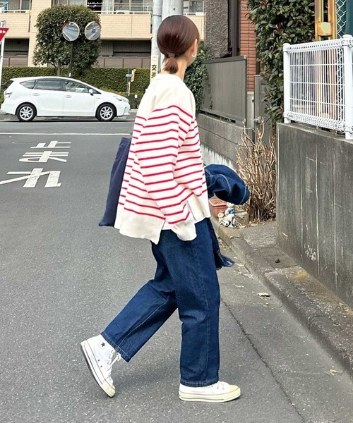 CORNERS by KR（コーナーズバイケーアール）の「【CORNERS by KR】ボーダーヘンリーネックニット（ニット/セーター・レディース・ネイビー/レッド/マルチ・M）」の16枚目の写真