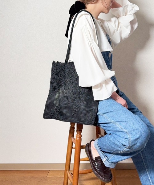 セール】lus. フラワー刺繍レーストートバッグ（トートバッグ
