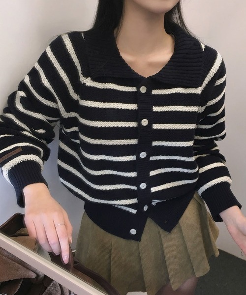 カーディガン 「BELLIDE MADE」 エルストライプニットカーディガン レディース セール】[BELLIDE MADE] エルストライプニットカーディガン