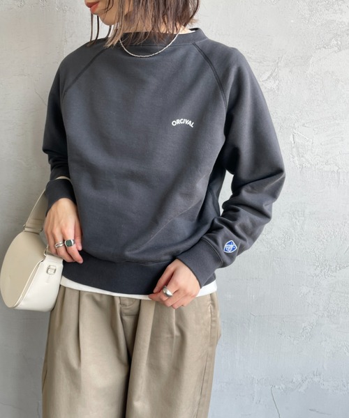 [ORCIVAL/オーシバル] ワンポイントロゴ刺繍 ボートネックプルオーバースウェット