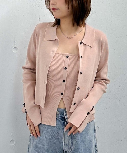 archives（アルシーヴ）の「麻タッチポロニットアンサンブル（アンサンブル・レディース・ピンク/イエロー/グレー/アイボリー・MEDIUM）」の4枚目の写真