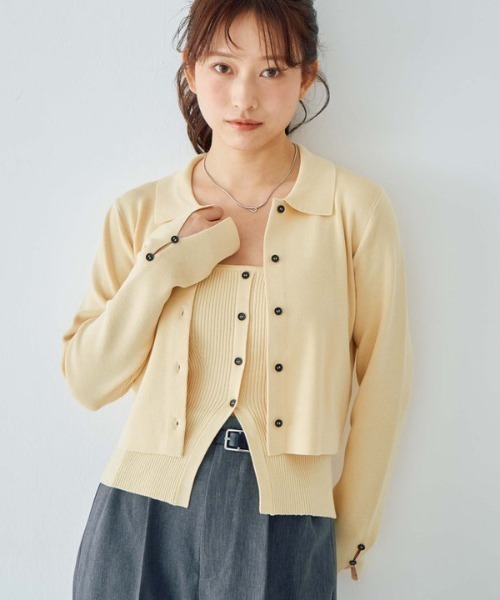 archives（アルシーヴ）の「麻タッチポロニットアンサンブル（アンサンブル・レディース・ピンク/イエロー/グレー/アイボリー・MEDIUM）」の3枚目の写真