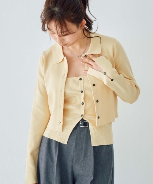 archives（アルシーヴ）の「麻タッチポロニットアンサンブル（アンサンブル・レディース・ピンク/イエロー/グレー/アイボリー・MEDIUM）」の6枚目の写真