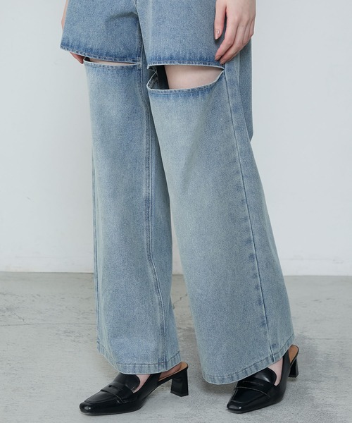le ELMi（ルエルミ）の「Slit straight denim pants / スリット ストレートデニムパンツ（デニムパンツ・レディース・ライトブルー/ブラック・M/L）」の12枚目の写真