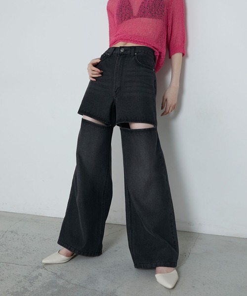 パンツ lSLIM STRAIGHT DENIM PANTS NEON SIGN(ネオンサイン) Wide denim slacksデニムパンツN0343