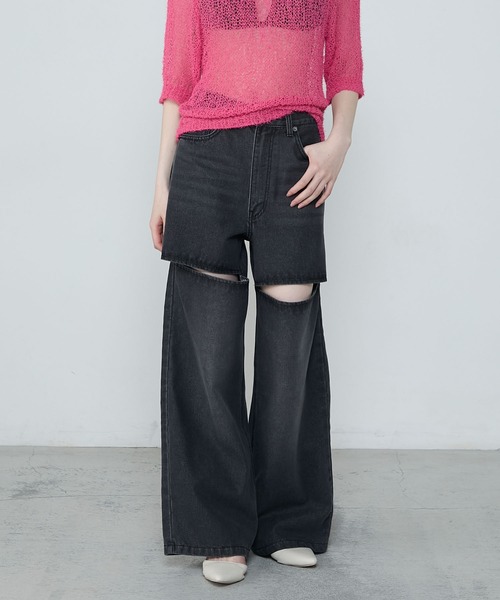 le ELMi（ルエルミ）の「Slit straight denim pants / スリット ストレートデニムパンツ（デニムパンツ・レディース・ライトブルー/ブラック・M/L）」の17枚目の写真