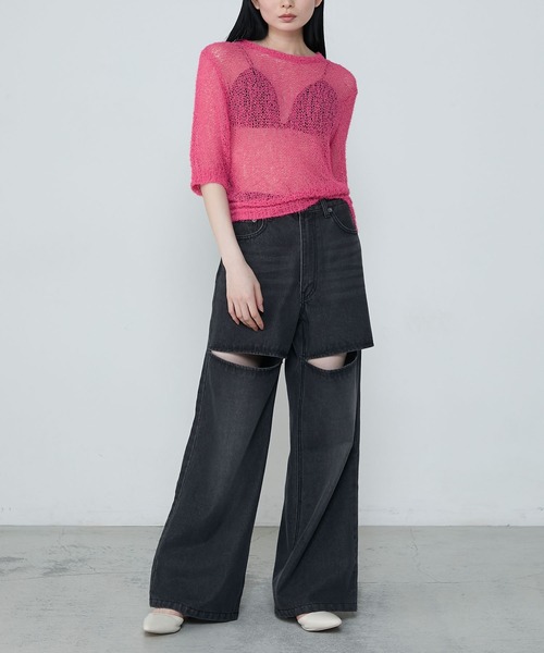 le ELMi（ルエルミ）の「Slit straight denim pants / スリット ストレートデニムパンツ（デニムパンツ・レディース・ライトブルー/ブラック・M/L）」の18枚目の写真