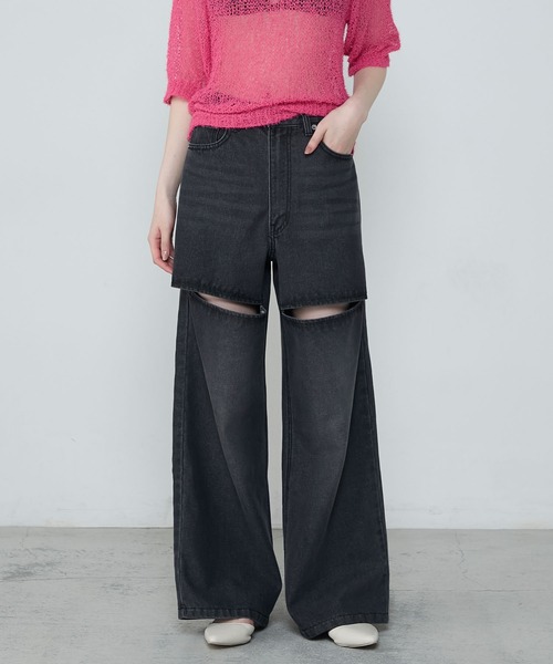 le ELMi（ルエルミ）の「Slit straight denim pants / スリット ストレートデニムパンツ（デニムパンツ・レディース・ライトブルー/ブラック・M/L）」の19枚目の写真