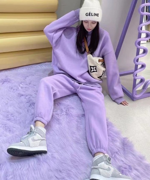 gossip！ロサンゼルス（ゴシップロサンゼルス）の「ゆったり セットアップ スウェット トレンド 上下セット 春 秋 スポーツカジュアル（セットアップ・レディース・ブラック/パープル/グレー/オフホワイト/ブルー・S/M）」の19枚目の写真