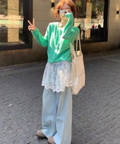 Chiina（チーナ）の「Chiina / クルーネックカラーカーディガン（カーディガン/ボレロ・レディース・ブルー/イエロー/ホワイト/グリーン・FREE）」の12枚目の写真