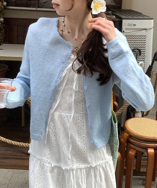 Chiina（チーナ）の「Chiina / クルーネックカラーカーディガン（カーディガン/ボレロ・レディース・ブルー/イエロー/ホワイト/グリーン・FREE）」の18枚目の写真