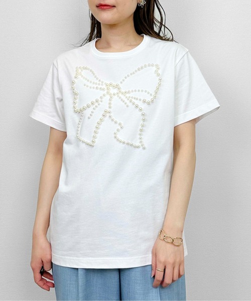 tシャツ リボンパールカットソー レディース セール】リボンパールカットソー（Tシャツ/カットソー）｜PICCIN