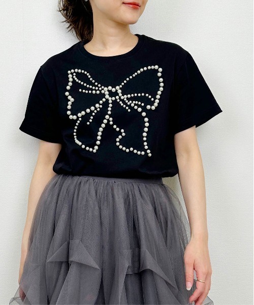 PICCIN PERLA(ピッチンペルラ)の「リボンパールカットソー(Tシャツ/カットソー・レディース・オフホワイト/ブラック・M)」の16枚目の写真