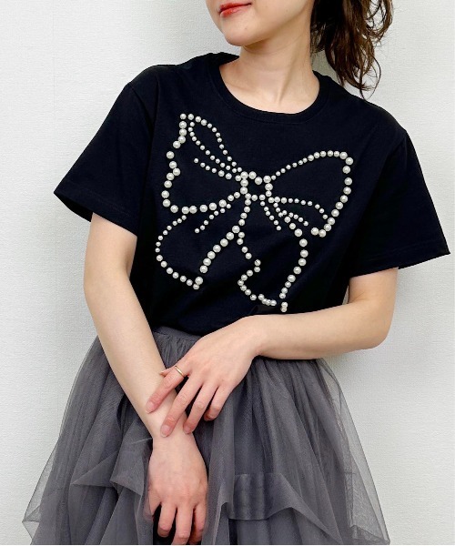 tシャツ リボンパールカットソー レディース セール】リボンパールカットソー（Tシャツ/カットソー）｜PICCIN