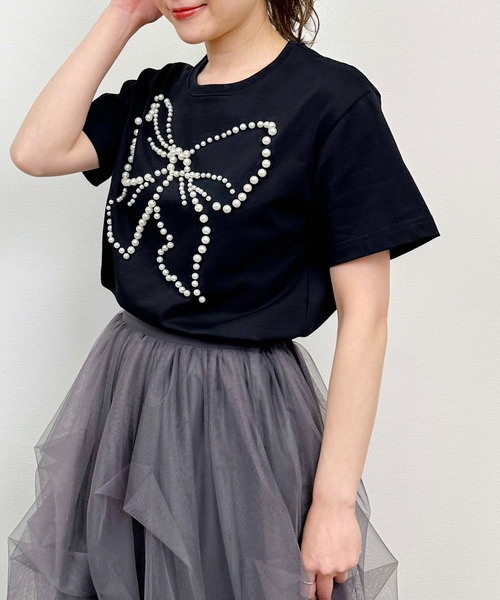 tシャツ リボンパールカットソー レディース セール】リボンパールカットソー（Tシャツ/カットソー）｜PICCIN