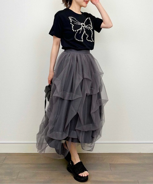 PICCIN PERLA(ピッチンペルラ)の「リボンパールカットソー(Tシャツ/カットソー・レディース・オフホワイト/ブラック・M)」の18枚目の写真