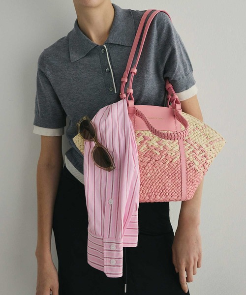 【完売商品】チャールズキース　シャリア ラフィアウーブンバケツバッグ Shalia シャリア ラフィアウーブンバケツバッグ - グアバピンク