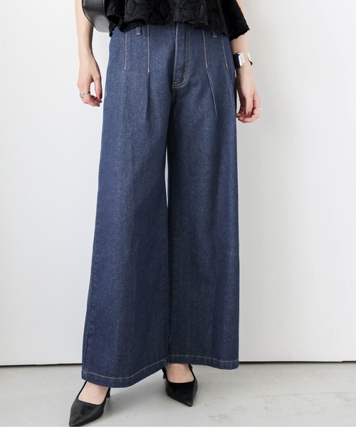 AMELY(エミリー)の「タックワイドデニムパンツ(デニムパンツ・レディース・ライトブルー/インディゴブルー・L/M)」の19枚目の写真