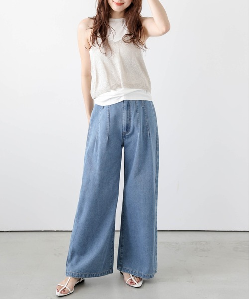 AMELY(エミリー)の「タックワイドデニムパンツ(デニムパンツ・レディース・ライトブルー/インディゴブルー・L/M)」の21枚目の写真