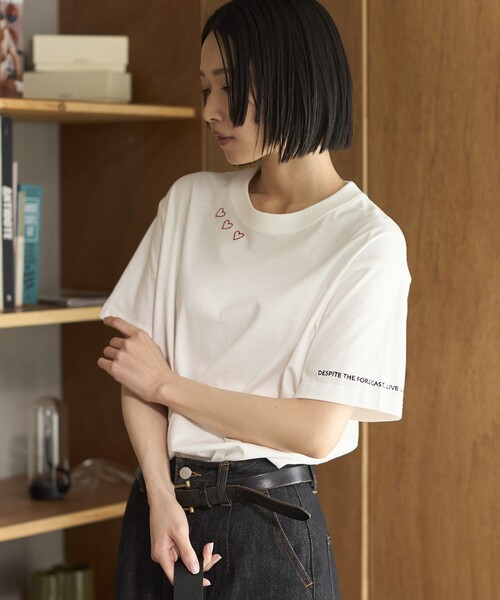 Firsthand（ファーストハンド）の「Firsthand/ファーストハンド オーガニックコットン ハート ロゴ刺繍Tシャツ / クルーネック ワンポイントロゴ 刺繍半袖Tシャツ（Tシャツ/カットソー・レディース・ブラック/ホワイト/ネイビー/グリーン・FREE）」の19枚目の写真