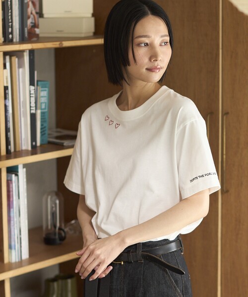 Firsthand（ファーストハンド）の「Firsthand/ファーストハンド オーガニックコットン ハート ロゴ刺繍Tシャツ / クルーネック ワンポイントロゴ 刺繍半袖Tシャツ（Tシャツ/カットソー・レディース・ブラック/ホワイト/ネイビー/グリーン・FREE）」の20枚目の写真