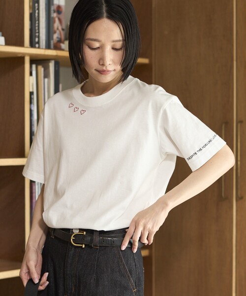 Firsthand（ファーストハンド）の「Firsthand/ファーストハンド オーガニックコットン ハート ロゴ刺繍Tシャツ / クルーネック ワンポイントロゴ 刺繍半袖Tシャツ（Tシャツ/カットソー・レディース・ブラック/ホワイト/ネイビー/グリーン・FREE）」の21枚目の写真