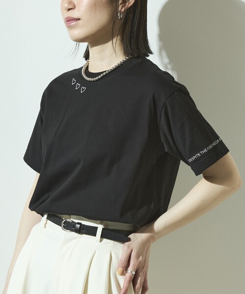 Firsthand（ファーストハンド）の「Firsthand/ファーストハンド オーガニックコットン ハート ロゴ刺繍Tシャツ / クルーネック ワンポイントロゴ 刺繍半袖Tシャツ（Tシャツ/カットソー・レディース・ブラック/ホワイト/ネイビー/グリーン・FREE）」の10枚目の写真