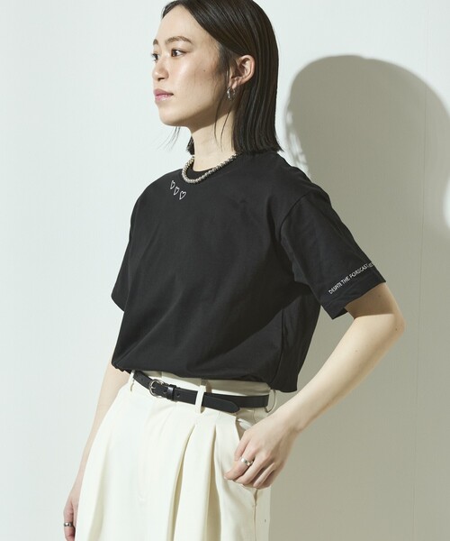 Firsthand（ファーストハンド）の「Firsthand/ファーストハンド オーガニックコットン ハート ロゴ刺繍Tシャツ / クルーネック ワンポイントロゴ 刺繍半袖Tシャツ（Tシャツ/カットソー・レディース・ブラック/ホワイト/ネイビー/グリーン・FREE）」の11枚目の写真