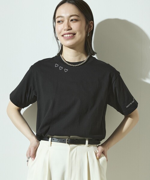 Firsthand（ファーストハンド）の「Firsthand/ファーストハンド オーガニックコットン ハート ロゴ刺繍Tシャツ / クルーネック ワンポイントロゴ 刺繍半袖Tシャツ（Tシャツ/カットソー・レディース・ブラック/ホワイト/ネイビー/グリーン・FREE）」の12枚目の写真