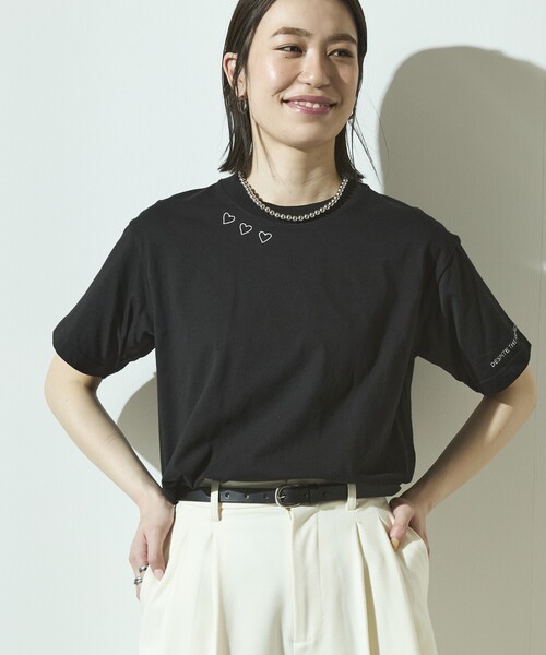 Firsthand（ファーストハンド）の「Firsthand/ファーストハンド オーガニックコットン ハート ロゴ刺繍Tシャツ / クルーネック ワンポイントロゴ 刺繍半袖Tシャツ（Tシャツ/カットソー・レディース・ブラック/ホワイト/ネイビー/グリーン・FREE）」の13枚目の写真