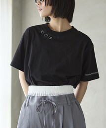 Firsthand/ファーストハンド オーガニックコットン ハート ロゴ刺繍Tシャツ / クルーネック ワンポイントロゴ 刺繍半袖Tシャツ