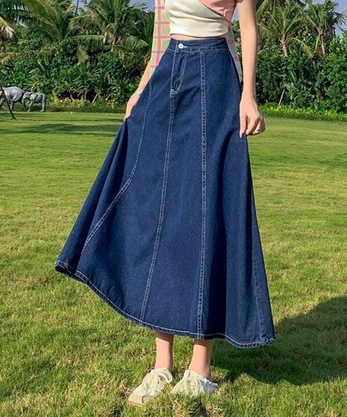 SallyLunn(サリーラン)の「Aラインデニムロングスカート(デニムスカート・レディース・ライトブルー/ブルー・LARGE/MEDIUM)」の1枚目の写真