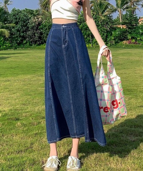 SallyLunn(サリーラン)の「Aラインデニムロングスカート(デニムスカート・レディース・ライトブルー/ブルー・LARGE/MEDIUM)」の6枚目の写真