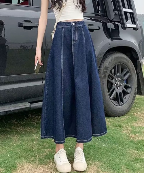 SallyLunn(サリーラン)の「Aラインデニムロングスカート(デニムスカート・レディース・ライトブルー/ブルー・LARGE/MEDIUM)」の3枚目の写真