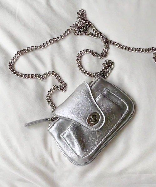 Bz】マルチWAY合成皮革ミニポシェット チェーン付き フラグメント