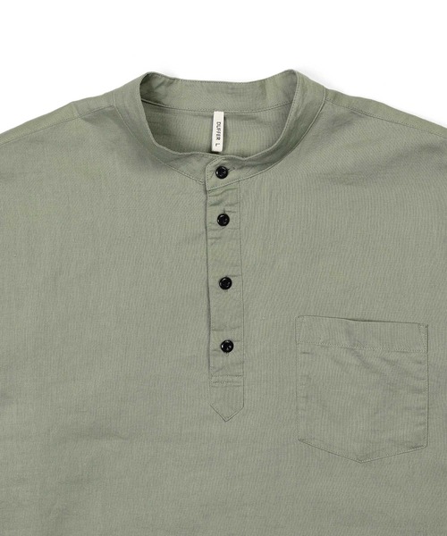 The DUFFER of ST.GEORGE（ザダファーオブセントジョージ）の「LINEN BLEND BAND COLLAR 3Q SETUP SHIRT：綿麻素材 セットアップ 7分袖 バンドカラーシャツ（シャツ/ブラウス・メンズ・オフホワイト/オリーブ/ネイビー・X-LARGE/LARGE/MEDIUM/SMALL）」の16枚目の写真