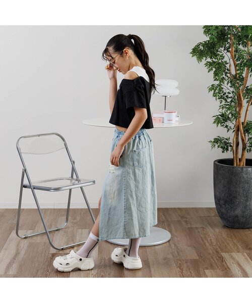 algy（アルジー）の「ドッキングクロップドガーリーT（Tシャツ/カットソー・キッズ・ブラック/グレー/オフホワイト・XX-SMALL/X-SMALL/MEDIUM/SMALL）」の5枚目の写真