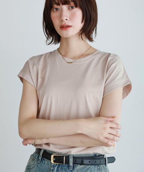 shetila(シェティラ)の「着回し力抜群◎コットン100%フレンチスリーブカットソー(Tシャツ/カットソー・レディース・ベージュ/ブラック/オフホワイト/ブルーグリーン/パープル・F)」の3枚目の写真
