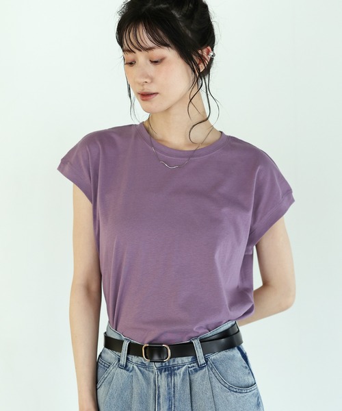 shetila(シェティラ)の「着回し力抜群◎コットン100%フレンチスリーブカットソー(Tシャツ/カットソー・レディース・ベージュ/ブラック/オフホワイト/ブルーグリーン/パープル・F)」の5枚目の写真