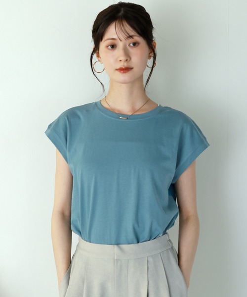 shetila(シェティラ)の「着回し力抜群◎コットン100%フレンチスリーブカットソー(Tシャツ/カットソー・レディース・ベージュ/ブラック/オフホワイト/ブルーグリーン/パープル・F)」の4枚目の写真