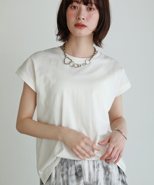 shetila(シェティラ)の「着回し力抜群◎コットン100%フレンチスリーブカットソー(Tシャツ/カットソー・レディース・ベージュ/ブラック/オフホワイト/ブルーグリーン/パープル・F)」の6枚目の写真