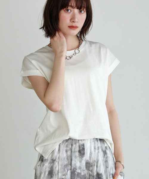 shetila(シェティラ)の「着回し力抜群◎コットン100%フレンチスリーブカットソー(Tシャツ/カットソー・レディース・ベージュ/ブラック/オフホワイト/ブルーグリーン/パープル・F)」の7枚目の写真