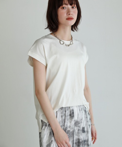shetila(シェティラ)の「着回し力抜群◎コットン100%フレンチスリーブカットソー(Tシャツ/カットソー・レディース・ベージュ/ブラック/オフホワイト/ブルーグリーン/パープル・F)」の8枚目の写真