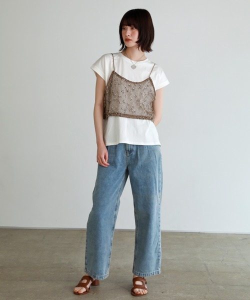 shetila(シェティラ)の「着回し力抜群◎コットン100%フレンチスリーブカットソー(Tシャツ/カットソー・レディース・ベージュ/ブラック/オフホワイト/ブルーグリーン/パープル・F)」の13枚目の写真