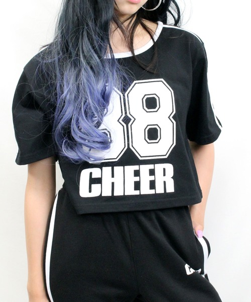 CHEER(チアー)の「ショルダーダブルラインショートTEE(Tシャツ/カットソー・レディース・ホワイト/ブラック・S/M/L)」の1枚目の写真